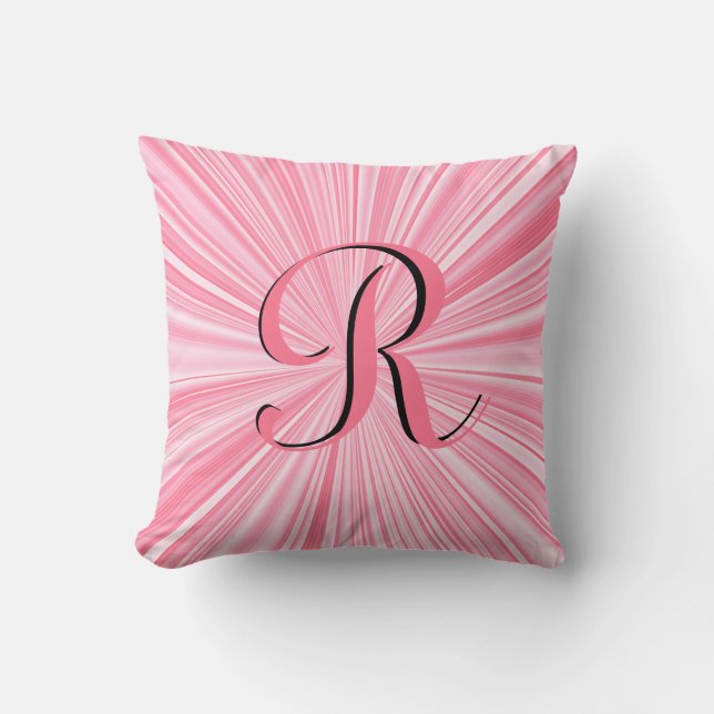 Cool Hot Pink Colour Burst Monogram Initial Custom Throw Pillow (Front)
