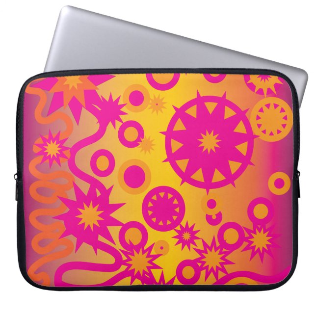 Cool Hot Pink Orange Girly Stars Circles Pattern Laptop Sleeve (Front)
