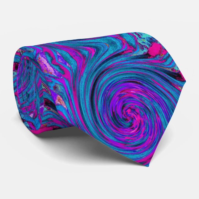 Cool Hot Pink, Purple and Blue Abstract Retro Tie (Rolled)