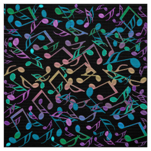 Cool Hued Music Notes Colourful Black Fabric