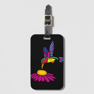 Cool Hummingbird and Coneflower Floral Art Luggage Tag