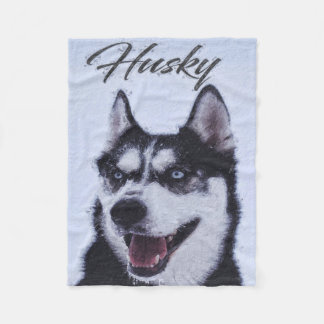 Cool Husky Dog Black White Lovers Fleece Blanket