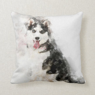 Cool Husky Dog Watercolor Gift Lovers Throw Pillow