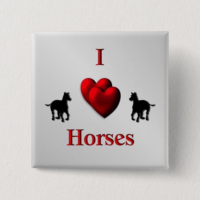 Cool I Heart Horses Design 2 Inch Square Button (Front)