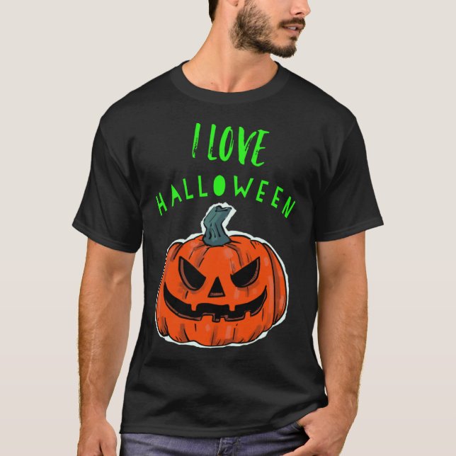 Cool I Love Halloween Jack O Lantern T-Shirt (Front)