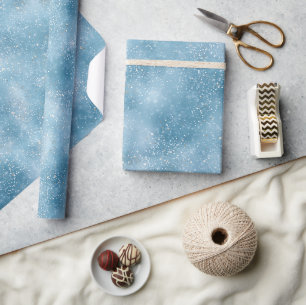 Cool Ice Blue Frosted White Glitter Pattern Wrapping Paper