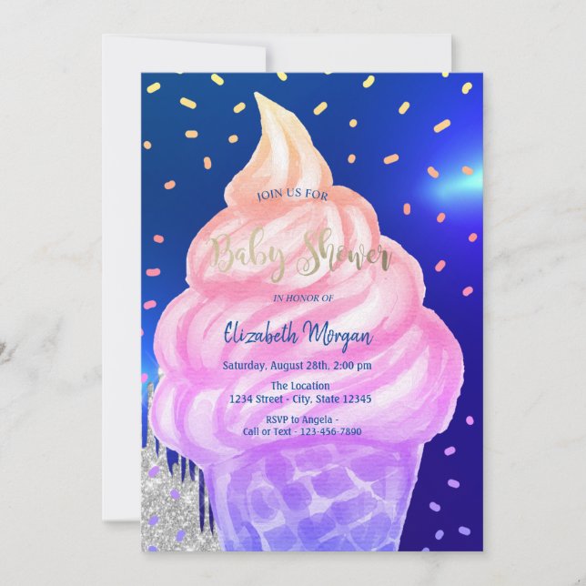 Cool Ice cream Cone Royal Blue Baby Shower Invitation (Front)