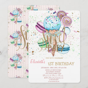 Cool Ice Cream Macaroons Striped Birthday Invitation