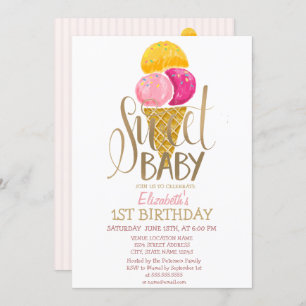 Cool Ice Cream Striped Birthday Invitation