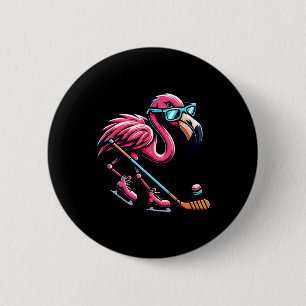 Cool Ice Hockey Flamingo Shades Style  2 Inch Round Button