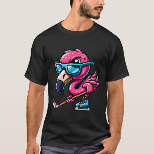 Cool Ice Hockey Flamingo With Attitude  T-Shirt