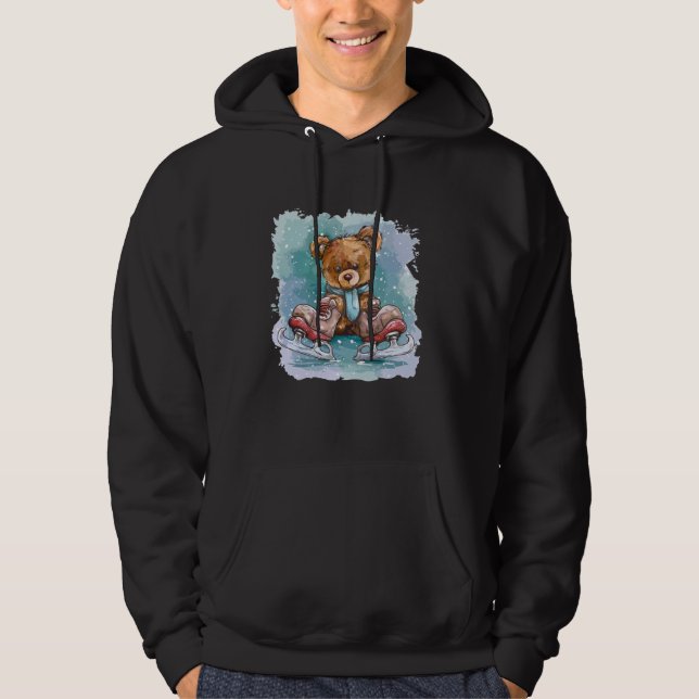 Cool Ice skating Shoes with funny Teddy Bear Outfi Hoodie (Front)