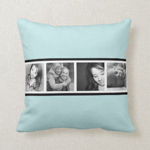 Cool Icy Blue with 4 Instagram Photos Throw Pillow
