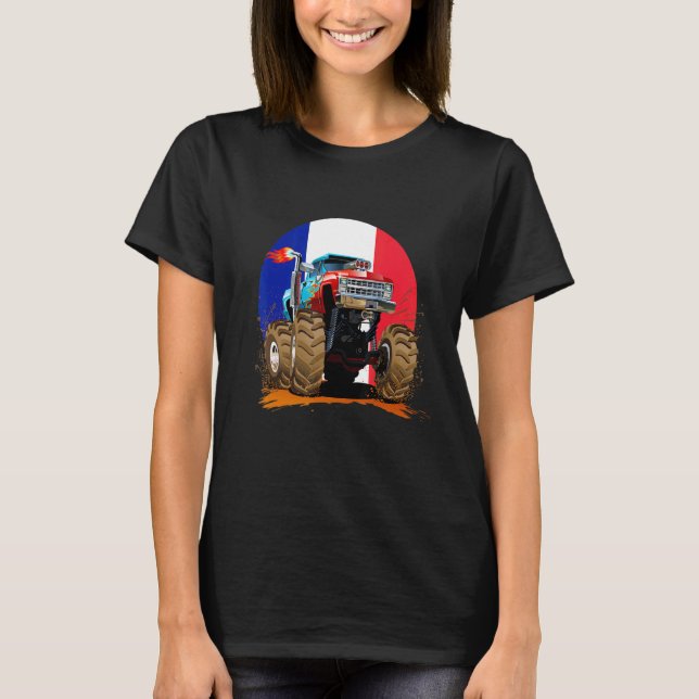 Cool Illustration Monster Mud Truck With France Fl T-Shirt (Front)