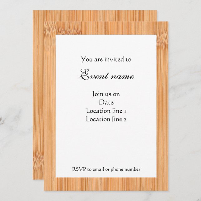 Cool imprimé bois de bambou brun clair Invitation (Devant / Derrière)