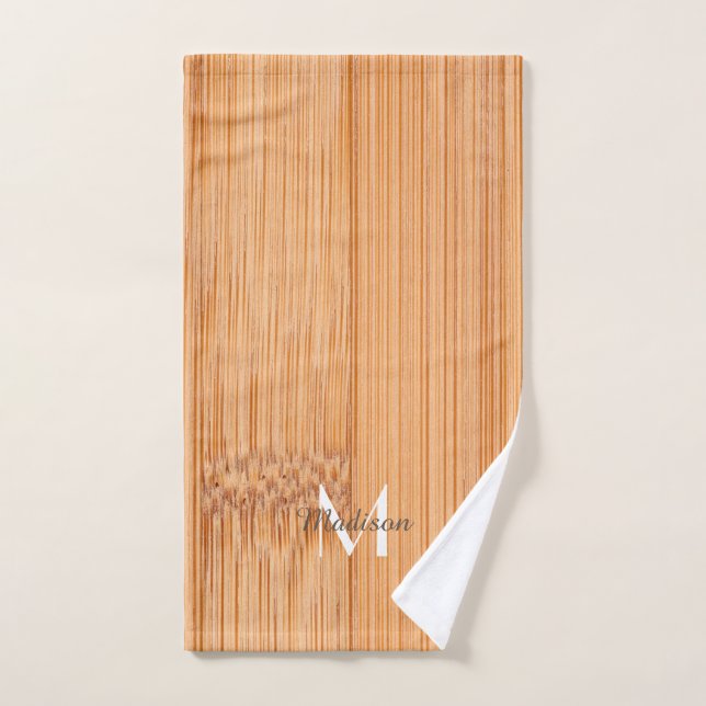 Cool imprimé bois de bambou brun clair Monogramme (Serviette à main)