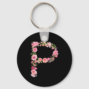 Cool Initial Alphabet Monogram Flowers Floral Lett Keychain