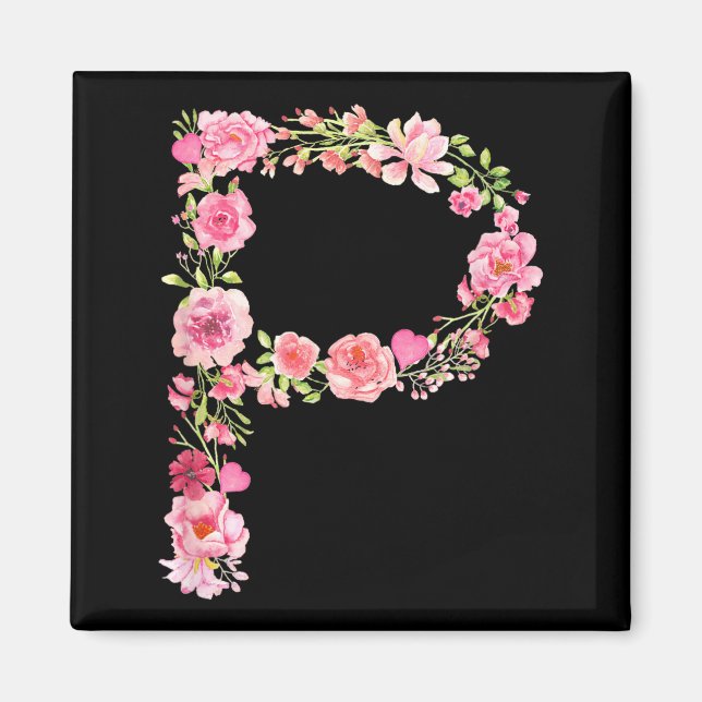 Cool Initial Alphabet Monogram Flowers Floral Lett Magnet (Front)