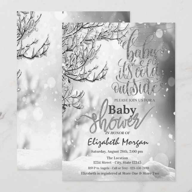 Cool It's Cold Outside Winter Tree Baby Shower Invitation (Front/Back)