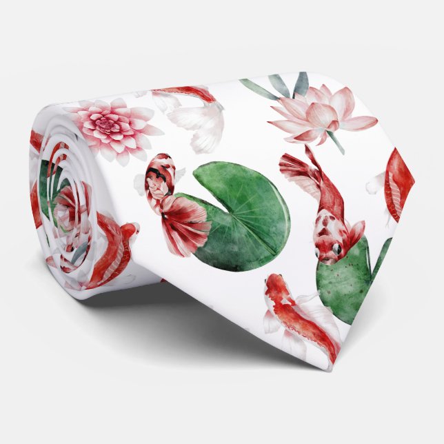 cool Japanese fish tiled pattern Tie (Rolled)