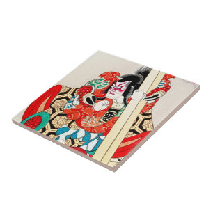 Cool japanese kabuki warrior actor samurai man art tile