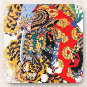 Cool japanese Legendary Samurai fight tiger art Coaster