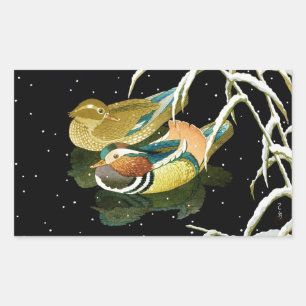 Cool japanese mandarina duck black pond snow sticker