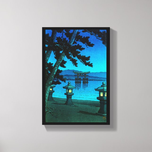 Cool japanese moonlit night gate sea hasui kawase canvas print (Front)