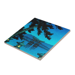 Cool japanese moonlit night gate sea hasui kawase tile