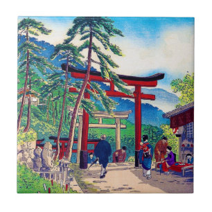 Cool japanese mountain tori gate people scenery tile