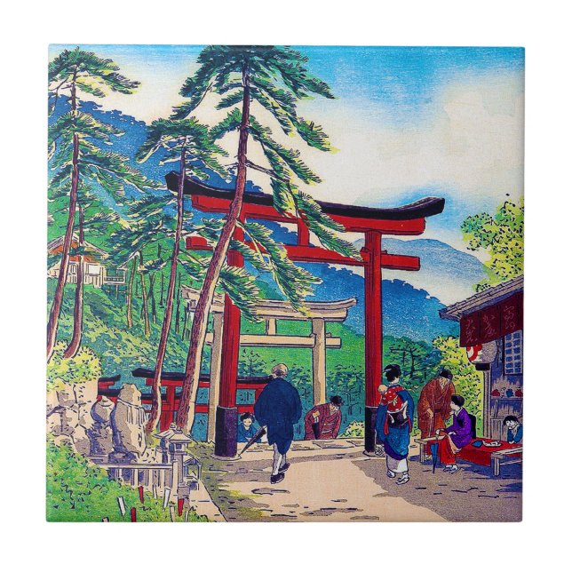 Cool japanese mountain tori gate people scenery tile (Front)