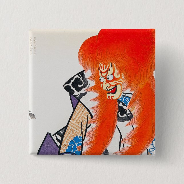Cool japanese oriental tadamasa kabuki warrior art 2 inch square button (Front)