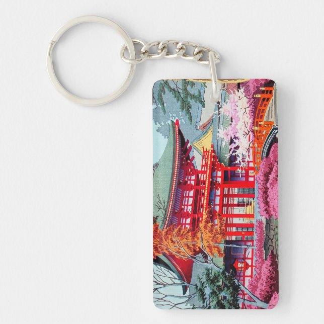 Cool japanese Red Temple Spring Asano Takeji Keychain (Front)