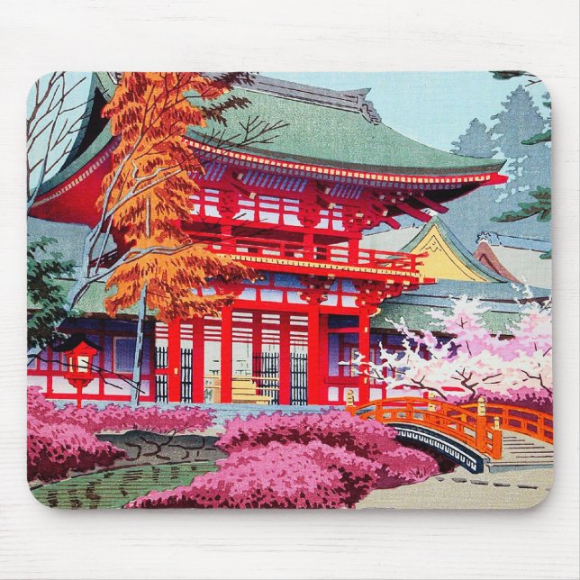 Cool japanese Red Temple Spring Asano Takeji Mouse Pad (Front)