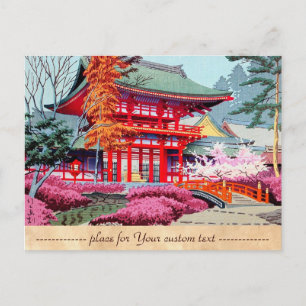 Cool japanese Red Temple Spring Asano Takeji Postcard