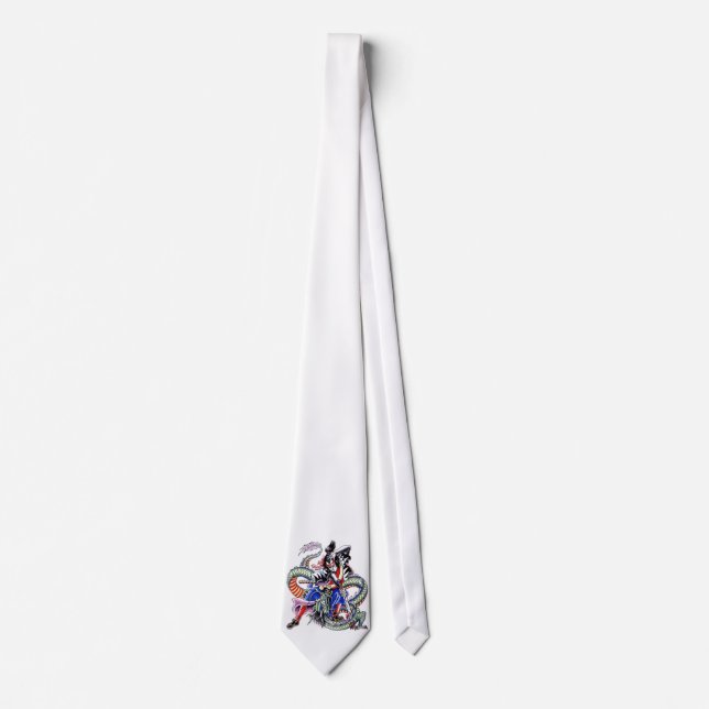 Cool Japanese Samurai Fight Dragon tattoo Tie (Front)