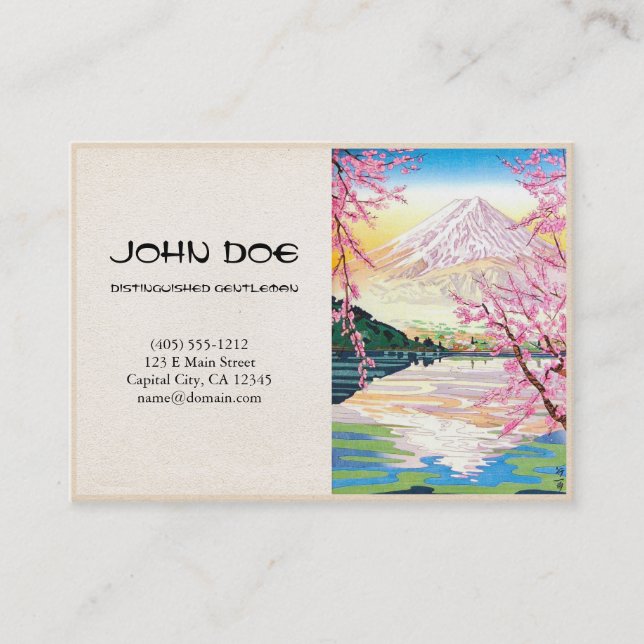 Cool japanese spring cherry tree fuji art lake business card (Front)