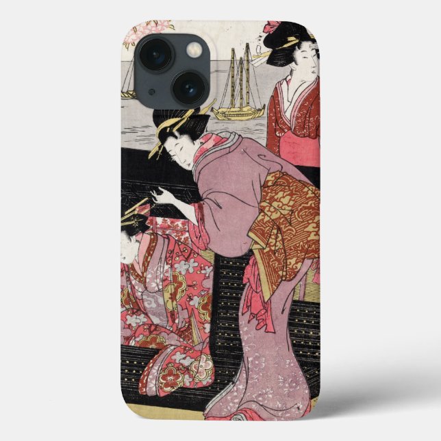Cool japanese ukiyo-e trio geisha lady scroll Case-Mate iPhone case (Back)