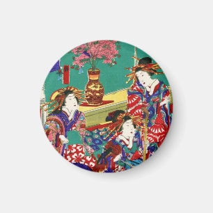 Cool japanese vintage ukiyo-e geisha lady art magnet