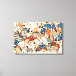 Cool japanese vintage ukiyo-e horse riders cavalry canvas print