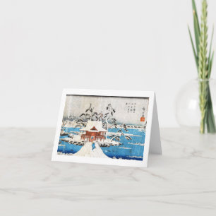 Cool japanese vintage ukiyo-e lake shrine snow holiday card