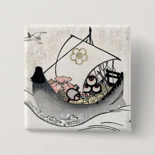 Cool japanese vintage ukiyo-e myth legend boat art 2 inch square button