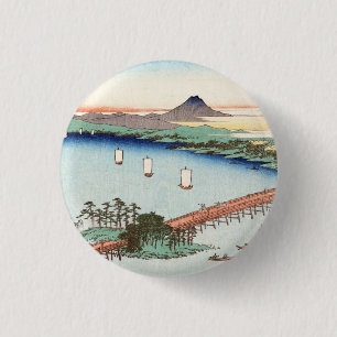 Cool japanese vintage ukiyo-e scenery waterscape 1 inch round button