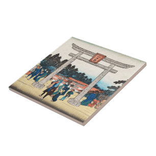 Cool japanese vintage ukiyo-e tori gate village tile