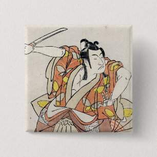 Cool japanese vintage ukiyo-e warrior old scroll 2 inch square button