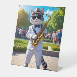 Cool Jazz Cat Pedestal Sign