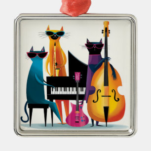 Cool Jazz Cats Musicians Band Metal Ornament