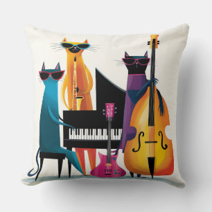 Cool Jazz Cats Musicians Band Throw Pillow