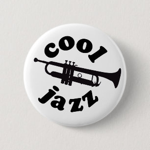 cool jazz print silhouette trumpet 2 inch round button