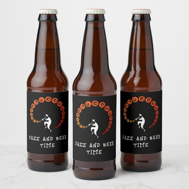 Cool Jazz Trumpet Musician Music Yellow Orange Beer Bottle Label (Bottles)